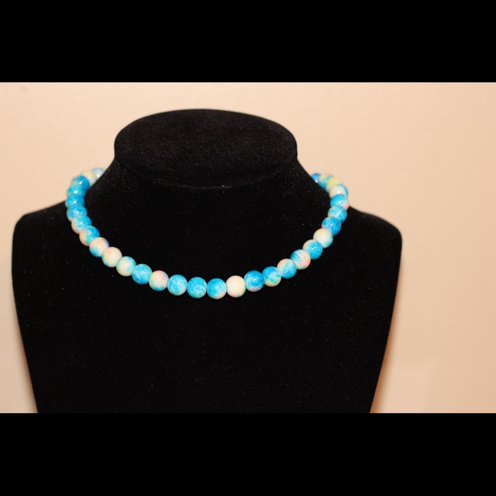 Blue tie dye glass bead choker